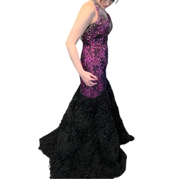 Johnathan Kayne Purple Black Lace Halter Goth Prom Wedding Dress Gown 2 edgy - Picture 10 of 15